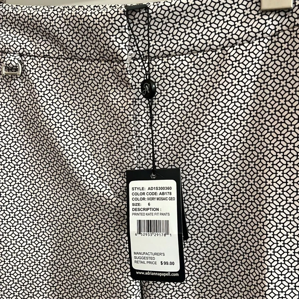 Adrianna Papell NEW mid-rise tailor taper Y2K 90’s trouser White Black Sz 6